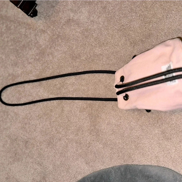 MINISO PINK AND BLACK CANVAS CROSSBODY DRAWSTRING BUCKET BAG SMALL - Picture 6 of 10